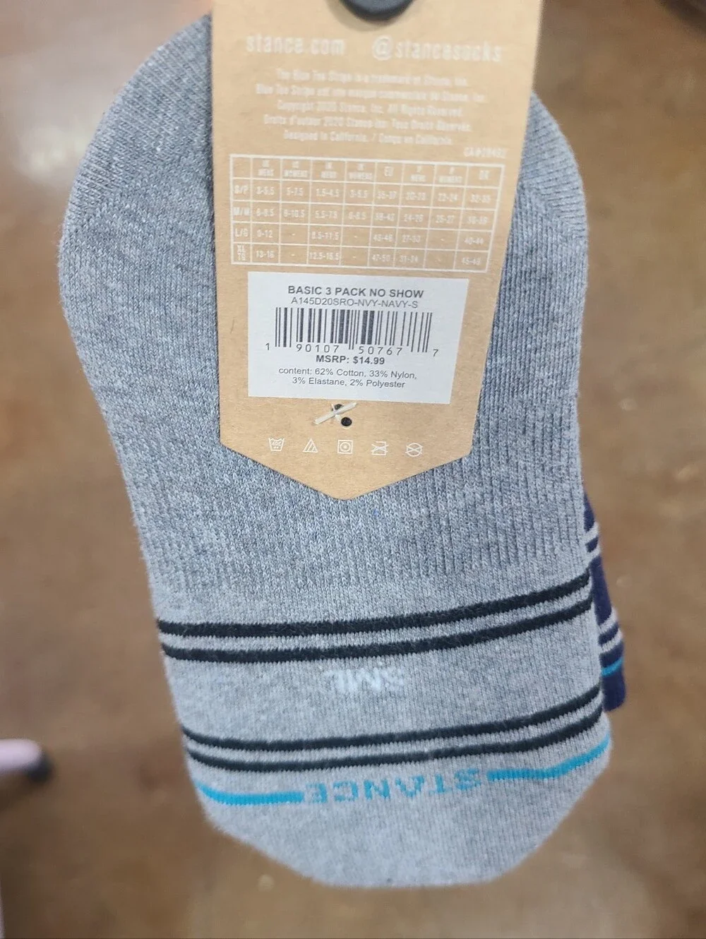 Stance Casual Men's No-Show Socks, 3 Pack White, Navy & Gray Small Size
